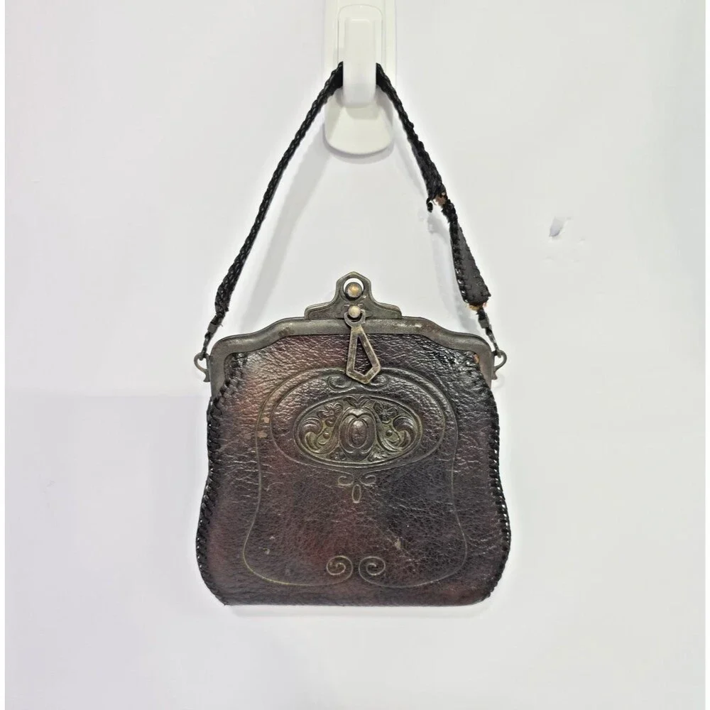 Antique Nocona Hand Tooled Leather Purse Bag Suede Lined Circa 1918 Western Bag